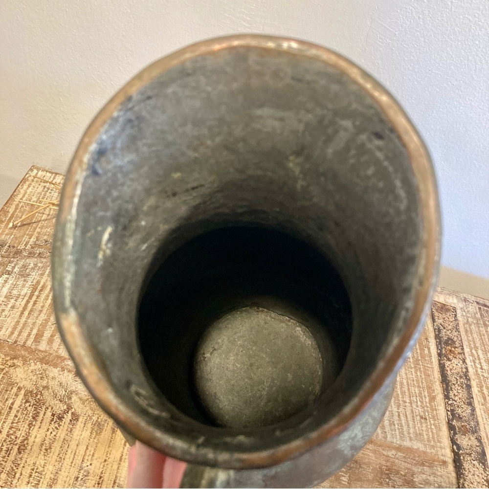 Hand Etched Vintage Metal Pitcher with Lid and Dovetail Joinery Middle Eastern - Picture 10 of 17